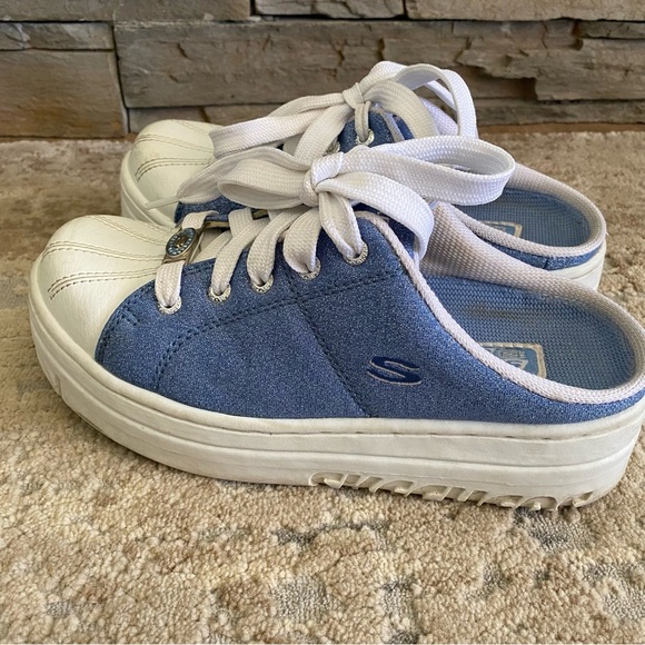 Skechers Vintage Y2K Platform Sneakers Backless Slip On Chunky Blue Glitter: 8 - Picture 3 of 10